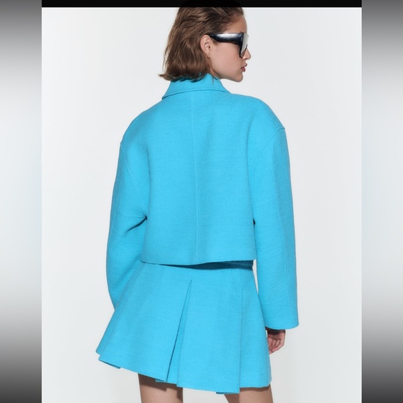 Aqua blue tweed like Zara bomber jacket and skort set - Picture 5 of 10